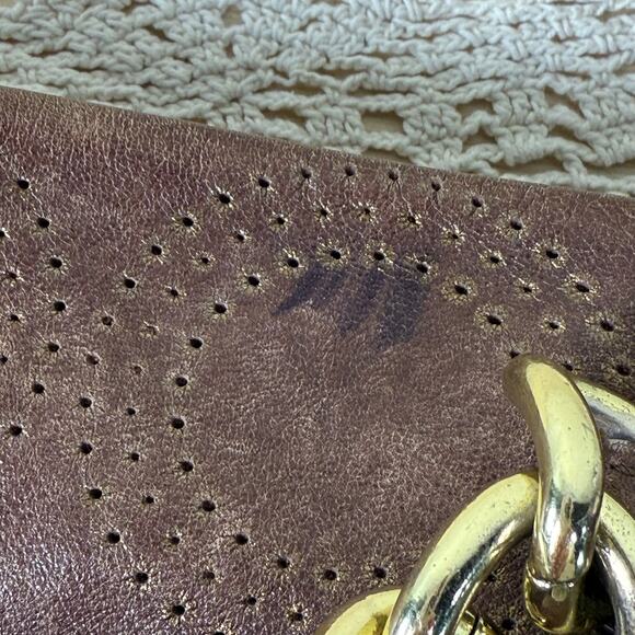 Coach Brown Leather Gold Distressed Hobo Bag Purse McBling Boho Y2k 2000s - Picture 11 of 15